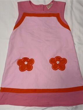 The Beaufort Bonnet Co pink Daisy dress w/orange trim sz 6-7 size tag missing